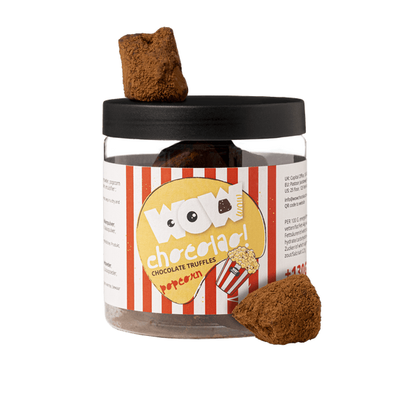 Barattolo regalo di tartufi al cioccolato e popcorn 130g | Cioccolato gourmet croccante