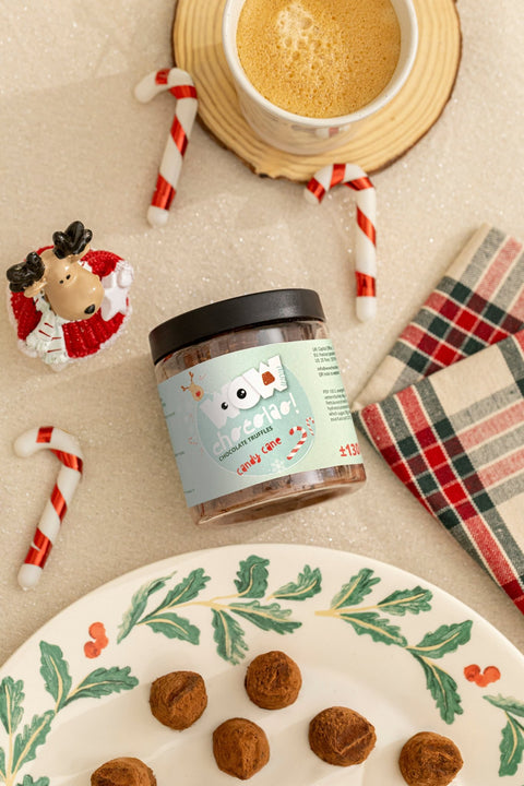 Candy Cane Christmas Truffles Gift Jar 130g | Peppermint Holiday Chocolate - WOW Chocolao!