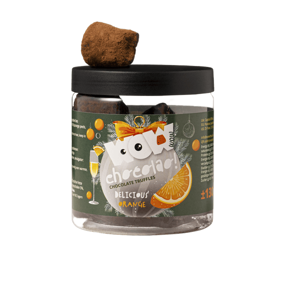 Słoik prezentowy z truflami świątecznymi o smaku pomarańczy Confit 130g | Świąteczna czekolada pomarańczowa