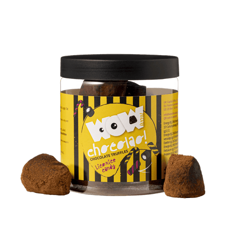 Liquorice Chocolate Truffles Gift Jar 130g | Gourmet Liquorice Chocolate - WOW Chocolao!