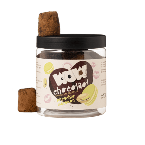 Pistachio Macaroon Chocolate Truffles - 130g Valentine Gifting Jar - WOW Chocolao!