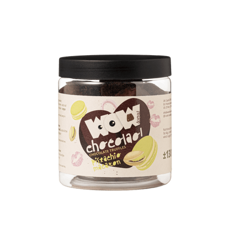 Pistachio Macaroon Chocolate Truffles - 130g Valentine Gifting Jar - WOW Chocolao!